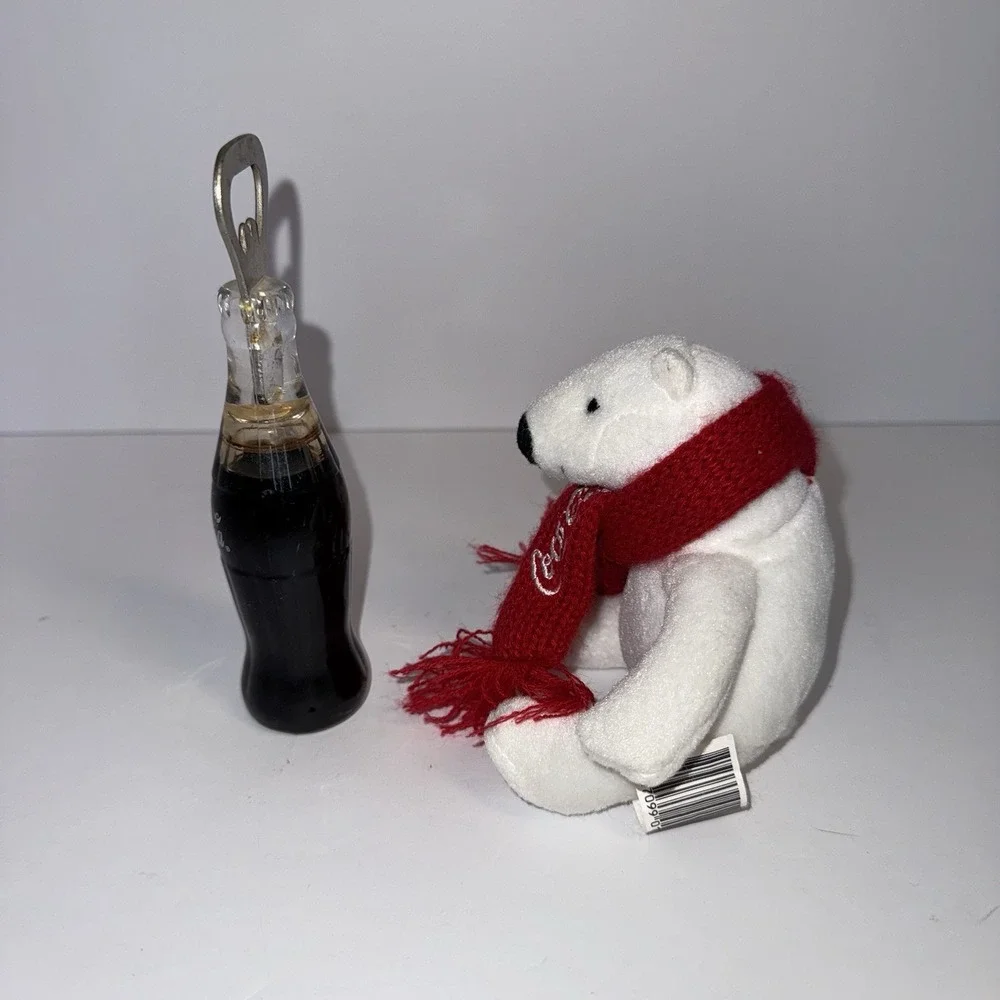 Vtg COCA-COLA Plush Polar Bear & Liquid Filled‎ Soda Bottle Opener